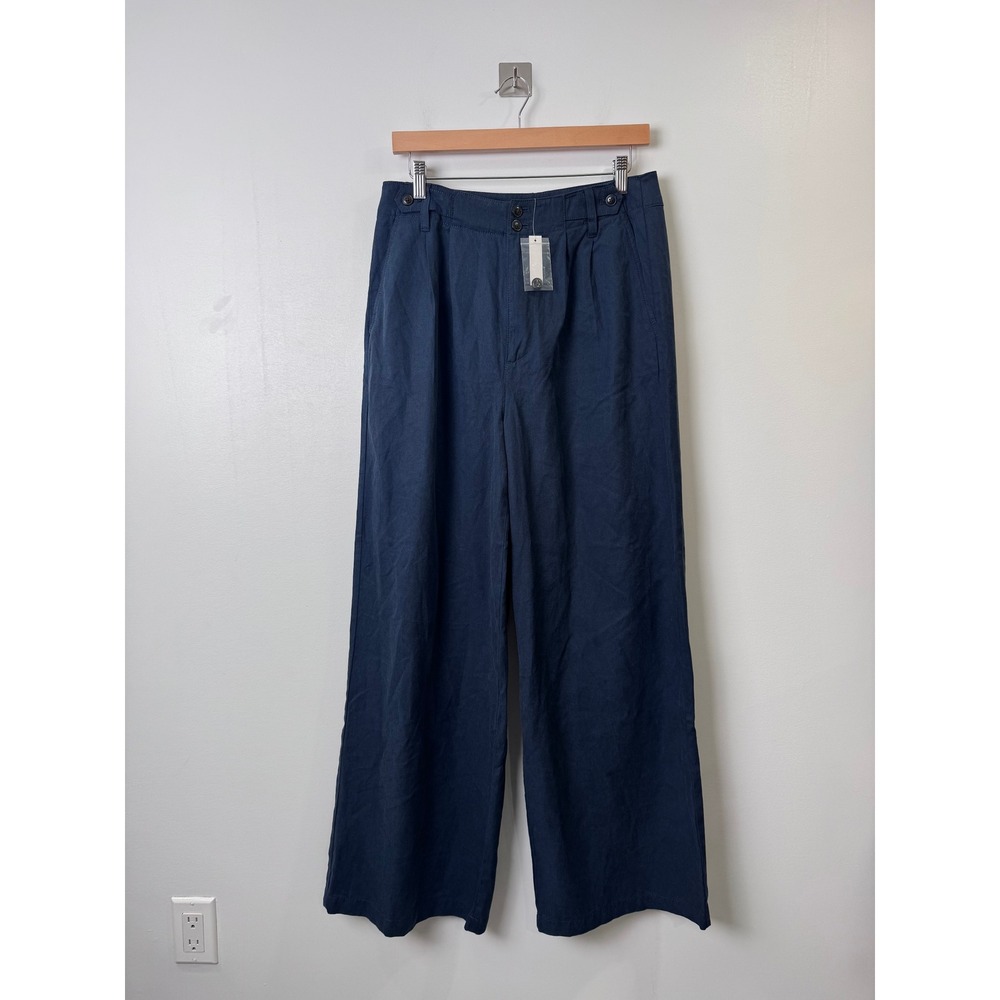 NWT Madewell Women Navy The Harlow Wide-Leg Pant Lyocell Linen NG521 Size 6